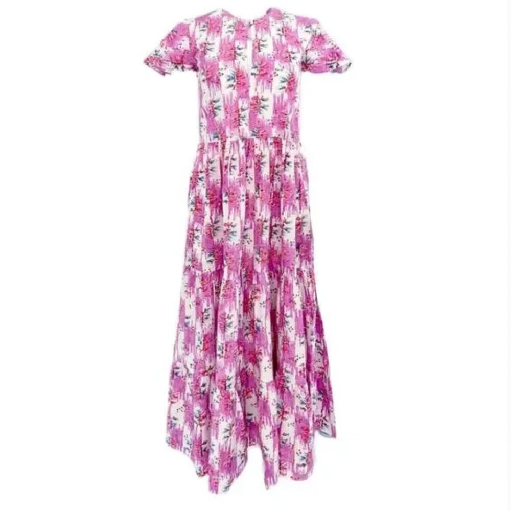 OLIPHANT V-Neck Tiered Maxi Midi Dress Madagascar Lilac Print